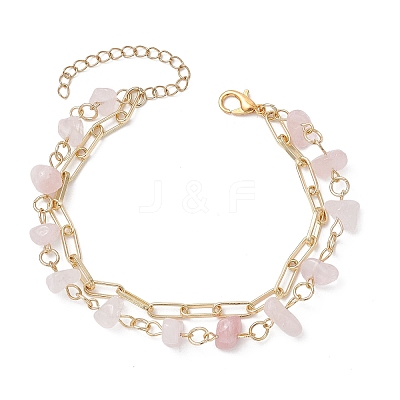 Natural Gemstone Chip Beads & Brass Paperclip Chain Multi-strand Bracelets for Women BJEW-JB12890-1