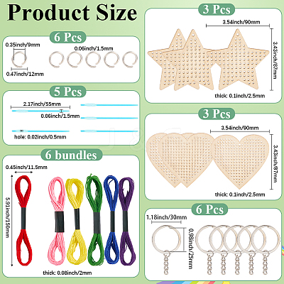 1 Set Wooden Heart Star Keychain Embroidery Beginner Kit DIY-SC0030-07-1