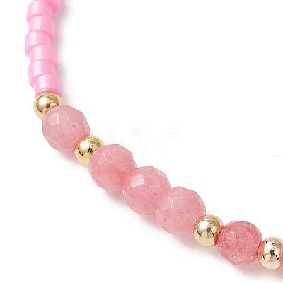 Glass Seed Bead & Dyed Natural White Jade Beads Bracelets for Women BJEW-MZ00311-02-1