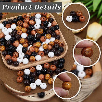 200Pcs 4 Colors Spray Painted Round Natural Schima Wood Beads WOOD-PA0001-73D-1