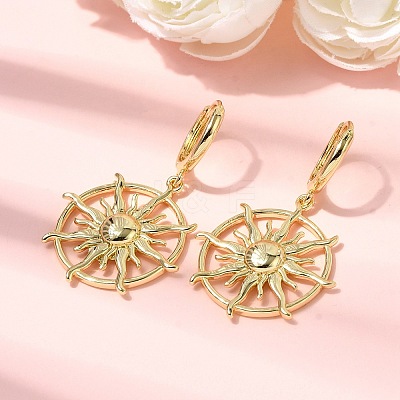 Sun Brass Hoop Earrings EJEW-H180-30C-G-1