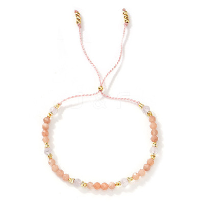 Adjustable Natrural Sunstone & Quartz Crystal Beads Slider Bracelets for Women UF4729-1