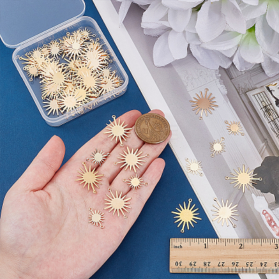 70Pcs 2 Styles Brass Sun Link Connectors KK-WR0001-80-1