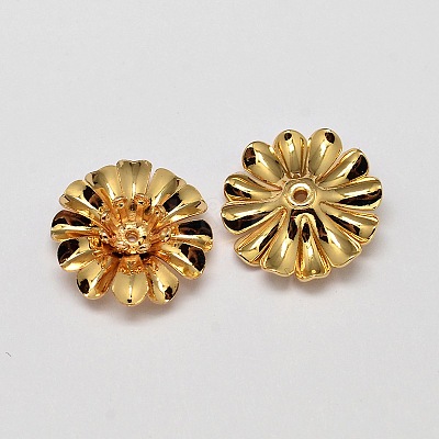 Flower Brass Bead Caps KK-L137-04G-NR-1