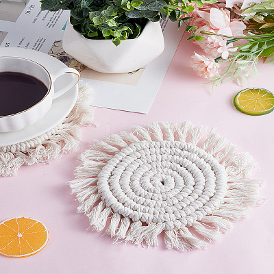 2Pcs Hand-woven Ccotton Thread Cup Mats AJEW-LP0006-37B-1