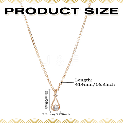 1Pc Alloy Clear Cubic Zirconia Teardrop Pendant Necklaces for Women NJEW-LP0004-14G-1