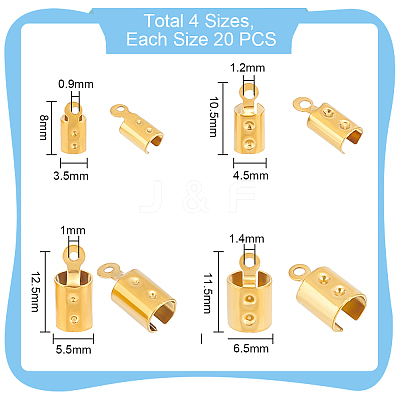 80Pcs 4 Size Ion Plating(IP) 201 Stainless Steel Cord End STAS-UN0049-51-1