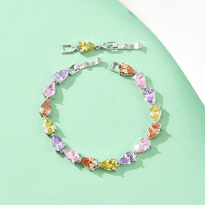 Platinum Tone Brass Micro Pave Cubic Zirconia Tennis Bracelets BJEW-B160-07P-1