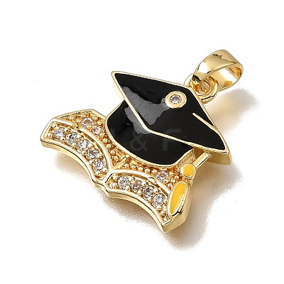 Brass Micro Pave Clear Cubic Zirconia with Black Enamel Pendants CU-CBAA556-07B-1