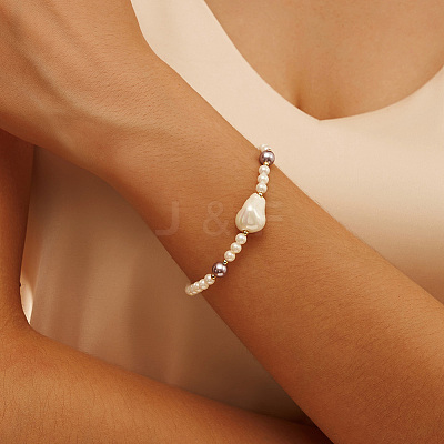 Shell Pearl Beaded Bracelets BJEW-L692-007G-1
