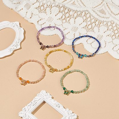 5Pcs 5 Style Natural Mixed Gemstone & Glass Beaded Stretch Bracelets Set BJEW-JB08881-1