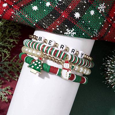 4Pcs 4 Style Polymer Clay Stretch Bracelets Set X1-BJEW-TA00496-1