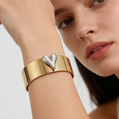 Two Tone 304 Stainless Steel Cuff Bangles BJEW-D465-05A-GP-1