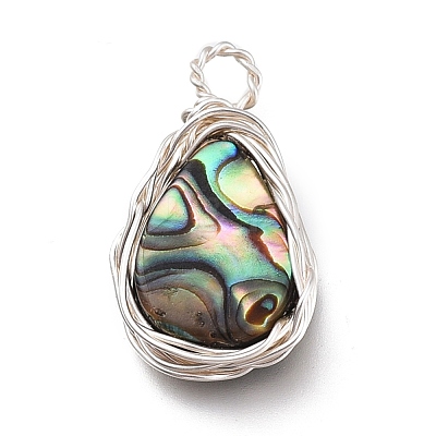 Natural Abalone Shell/Paua Shell Pendants PALLOY-JF00477-02-1