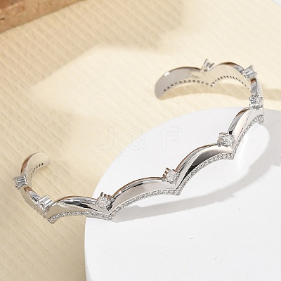 Brass Micro Pave Clear Cubic Zirconia Cuff Bangles for Women BJEW-A172-04P-1