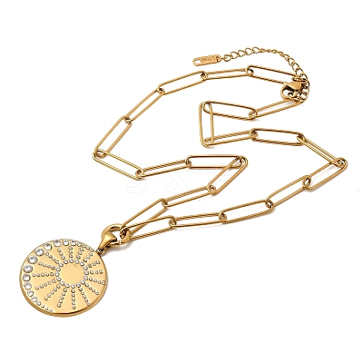304 Stainless Steel Crystal Rhinestone Sun Pendant Paperclip Chain Necklaces for Women NJEW-G199-03G-1