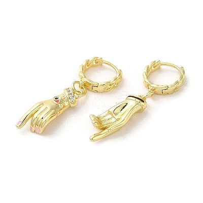 Palm with Horse Eye Golden Brass Dangle Hoop Earrings EJEW-Q797-21G-01-1