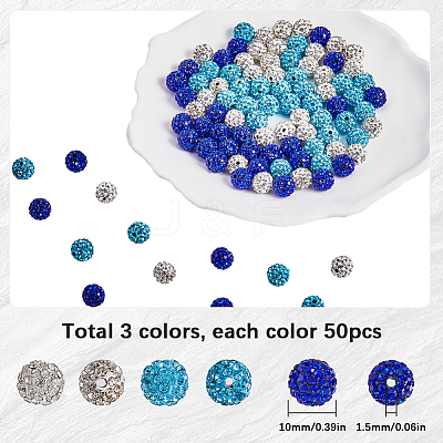 150Pcs 3 Colors Pave Disco Ball Beads RB-SP0001-10B-1