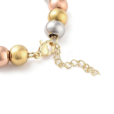 202 Stainless Steel Round Beaded Bracelets for Men Women BJEW-D034-01MC-1