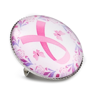 Breast Cancer Awareness Ribbon Glass Brooches LS-JEWB-L019-01F-1