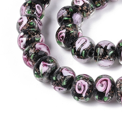 Handmade Lampwork Inner Flower Rondelle Beads Strands LAMP-T022-24M-1