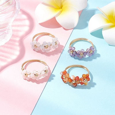 4Pcs Natural Gemstone Rings RJEW-TA00198-1