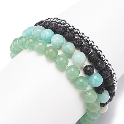 4Pcs 4 Style Natural Green Aventurine & Lava Rock & Synthetic Hematite Stretch Bracelets Set BJEW-JB08481-1