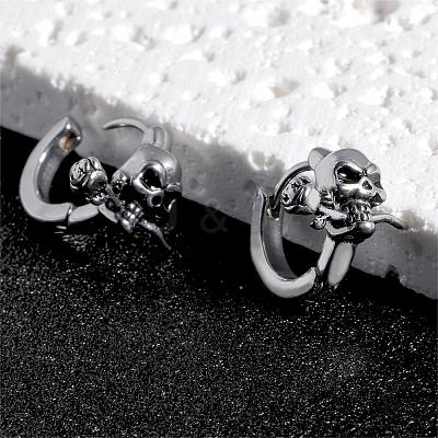 316 Stainless Steel Skull with Rose Hoop Earrings for Men Women EJEW-SZ0001-94-1