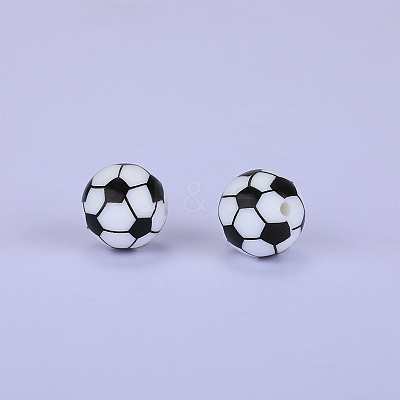 Printed Round with Football Pattern Silicone Focal Beads SI-JX0056A-108-1
