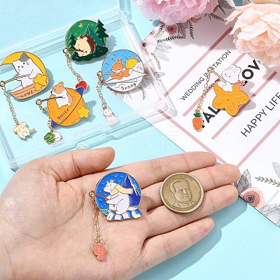 6Pcs 6 Styles Zinc Alloy Enamel Animal Fishing Pins JEWB-CJ0001-56-1
