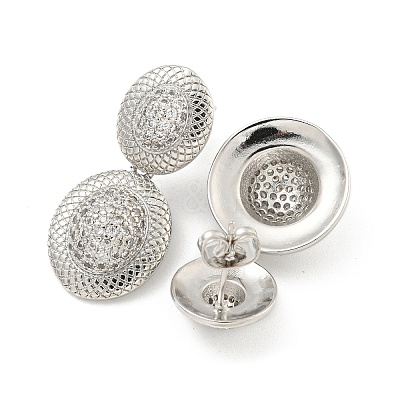 Oval Brass Pave Clear Cubic Zirconia Dangle Stud Earrings EJEW-M258-29P-1