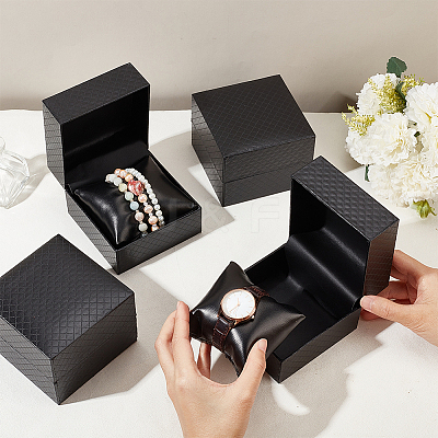 Square Diamond Print Cardboard Jewelry Watch Storage Boxes CON-WH0092-56-1