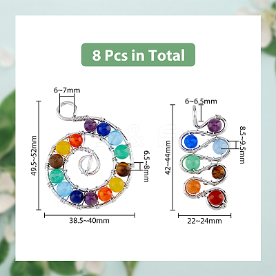 8pcs 2 styles Natural Mixed Stone Brass Big Pendants FIND-DC0002-51-1