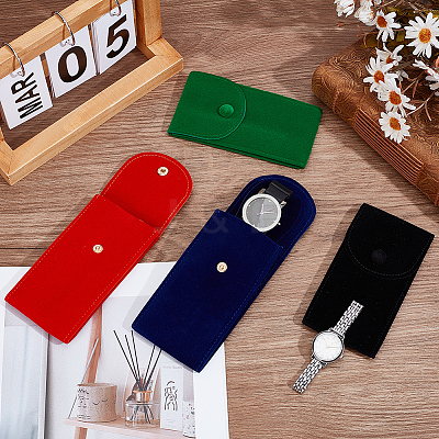 8Pcs 4 Colors Plush Cloth Watch Storage Pouches with Snap Button TP-DR0001-05-1