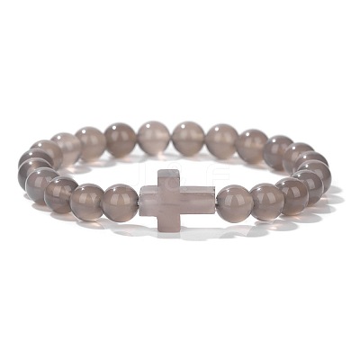 Natural Grey Agate Round Beads Stretch Bracelets LS-YG0612-5-1