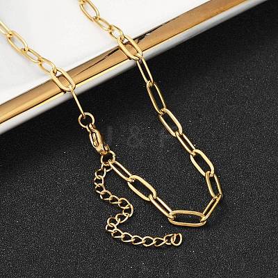 Ion Plating(IP) 304 Stainless Steel Paperclip Chain Necklace for Women NJEW-C011-03G-1
