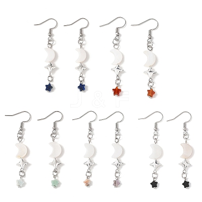 Star with Moon Natural Mixed Stone Dangle Earrings EJEW-JE06756-1