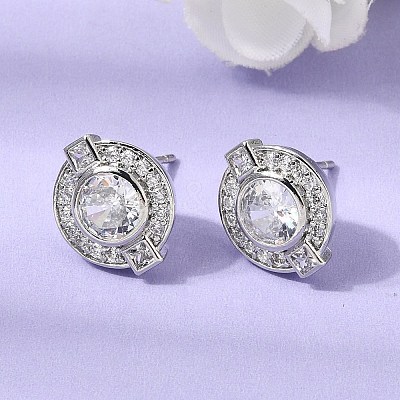 Brass Micro Pave Cubic Zirconia Stud Earrings EJEW-G471-05P-01-1
