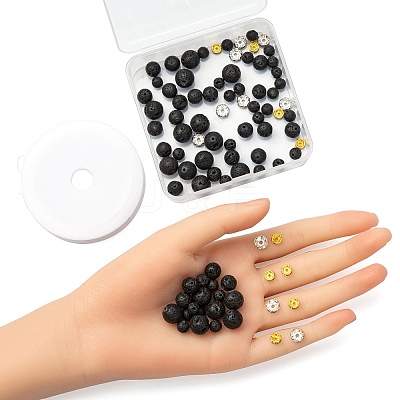 76Pcs Natural Lava Rock Round Beads for DIY Bracelet Making DIY-FS0002-01-1