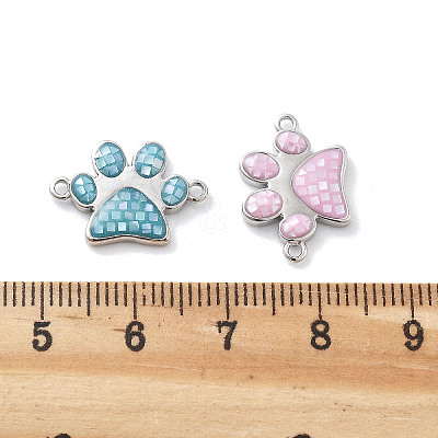 Rack Plating Brass & Shell Paw Print Links Connector Charms KK-K380-15P-1