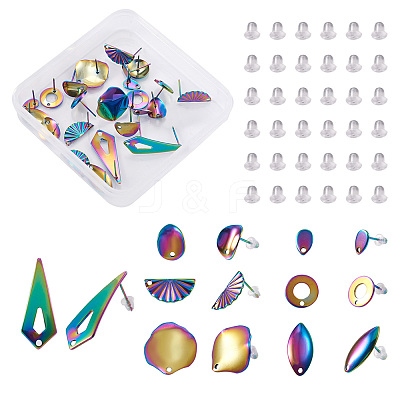 28Pcs 7 Style Rainbow Color 304 Stainless Steel Stud Earring Findings FIND-CW0001-20-1
