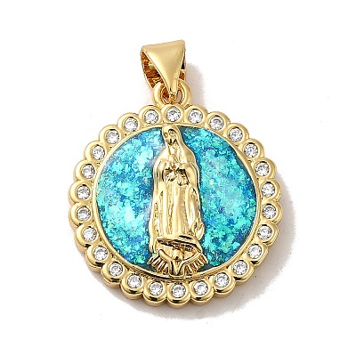 Rack Plating Brass Micro Pave Cubic Zirconia with Synthetic Opal Pendants KK-D088-13G-1