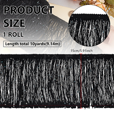 Paillette Tassel Polyester Ribbon Trim OCOR-WH0078-145A-1