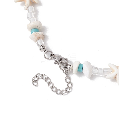 Starfish Synthetic Turquoise & Magnesite & Glass Seed Beaded Necklaces NJEW-JN05306-1