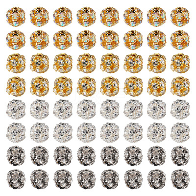 80Pcs 4 Colors Brass Rhinestone Beads KK-TA0002-11B-1