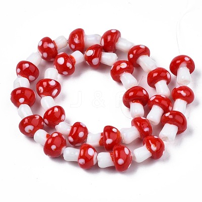 Autumn Theme Mushroom Handmade Lampwork Beads Strands X-LAMP-R116-13A-1