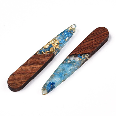 Transparent Resin & Walnut Wood Pendants RESI-N039-69H-1