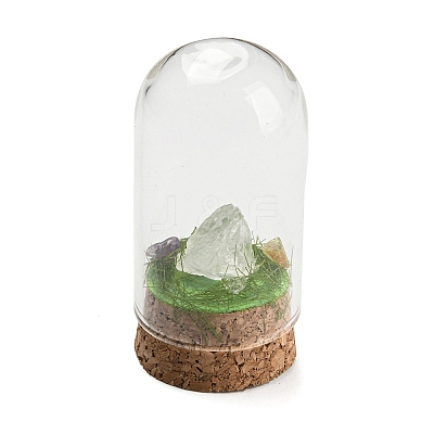 Natural Quartz Crystal Nuggets Display Decoration with Glass Dome Cloche Cover DJEW-B009-03B-1