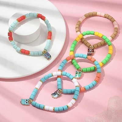 Polymer Clay Column Beaded Stretch Bracelets BJEW-JB09782-1