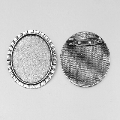 Vintage Tibetan Style Alloy Brooch Cabochon Bezel Settings X-PALLOY-O037-05AS-1
